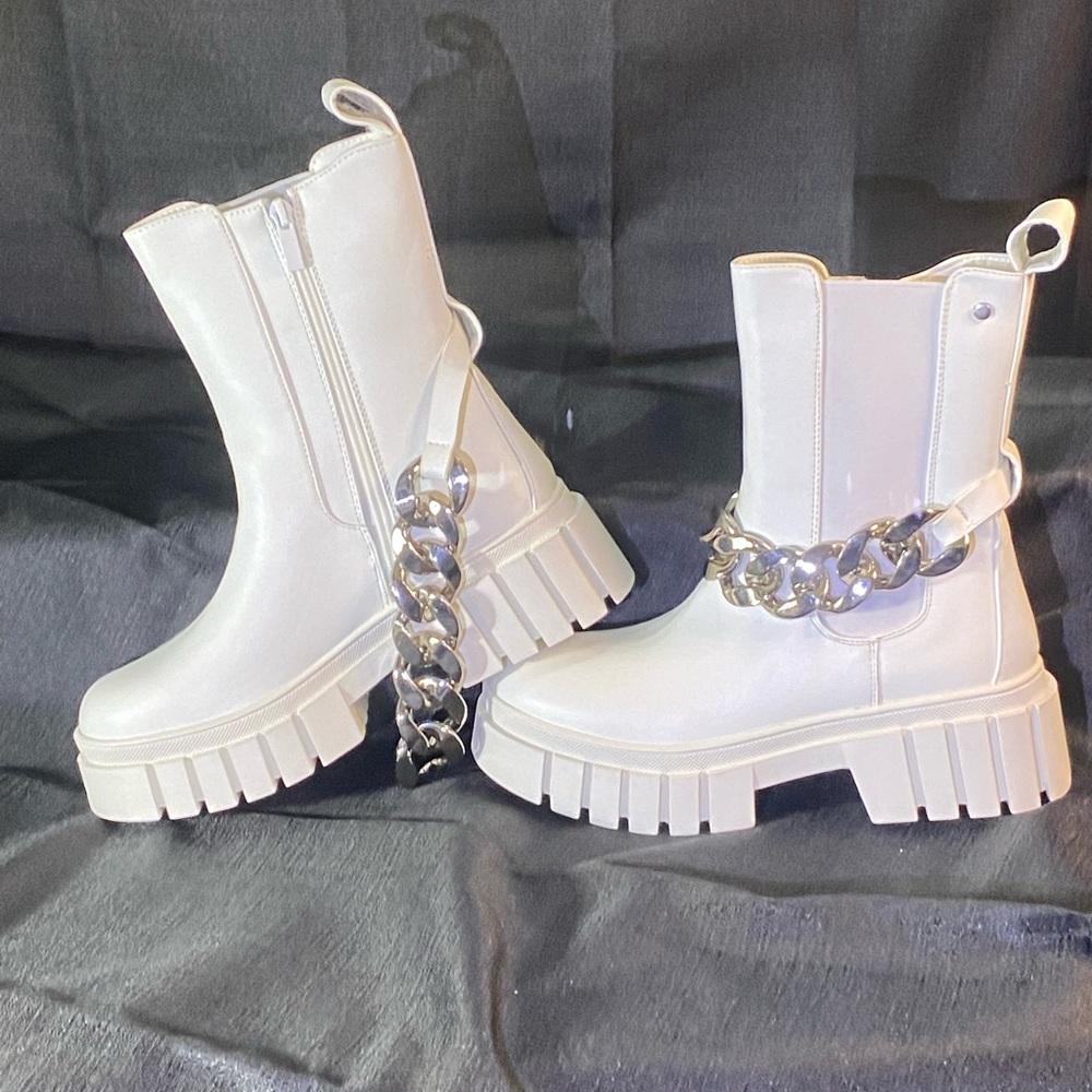 White Chunky Chain Ankle Boots
